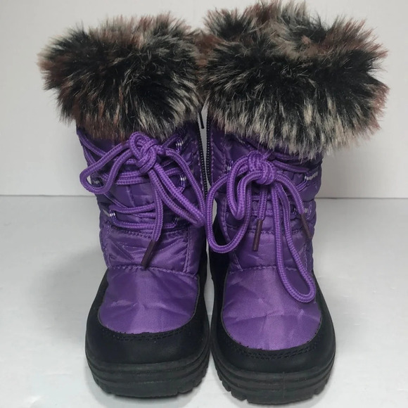 Snow Tec Toddlers Quilted Snow Boots Purple with Faux Fur Trim (5-Toddler) - Picture 2 of 10